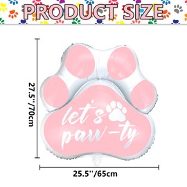 8 Pack Paw Print Balloons, 28 x 26 Inch Large Dog Party Foil Balloons Let's Pawty for Pet Dog Cat Kids Birthday Party 8 Pack Pink