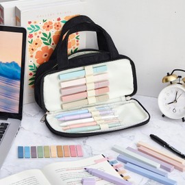 Jutom 39 Pcs Aesthetic Back to School Supplies Pencil Case Bag with Highlighter Gel Pen 700 Sheets Transparent Sticky Note Index Tab Bible Book Annotation for College(Black,Classic Style)