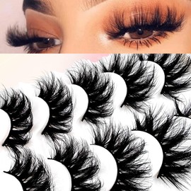 5 Pairs of 3D False Eyelashes, Faux Mink, Fluffy, 20 mm Long, Dramatic False Eyelashes, 8D Volume, Curly Fake Eyelashes, Thick, Full Volume Eye Lashes, Pack (506)
