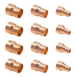 Rrina 12Pcs Copper Fitting Reducer/Increaser Copper Coupling Set with Sweat End 3 Sizes 1/2 x 1/4 Inch 5/8 x 1/2 Inch 3/4 x 5/8 Inch for Refrigeration Adapter