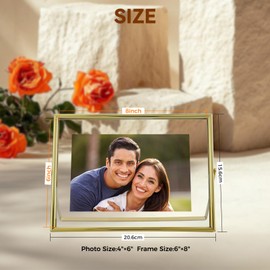 AhaGo Gold Floating Frame, 6"x8", Horizontal, 2 Set, For Picture 5x7, 4x6, 3.5x5, Tabletop Shelf Photo Frames, Classy For Christmas, New Year, Birthday or Wedding