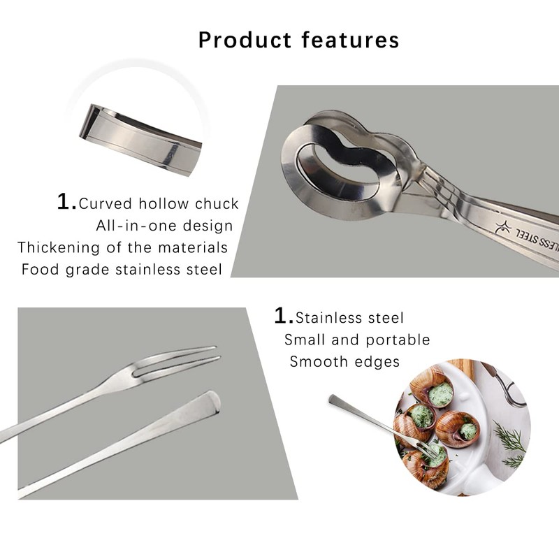 DOERDO 6PCS Stainless Steel Escargot Snail Tongs with Forks, Kitchen