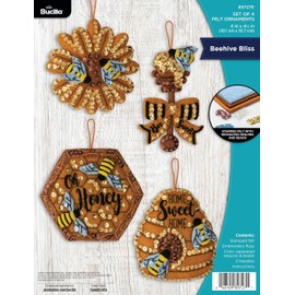 Bucilla, Beehive Bliss, Felt Applique 4 Piece Ornament Making Kit, Perfect for DIY Arts and Crafts, 89727E