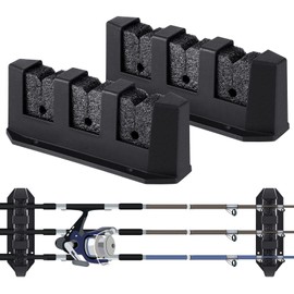 Sratte 2 Pcs Fishing Rod Holders for Boat Wall Mount Fishing Rod Rack 3 Rod Black Horizontal Rod Holder Garage Fishing Pole Holder for Wall Garage Boat Accessories, 7.8 Inch