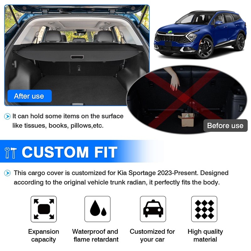 Powerty Cargo Cover for 2023-2025 2026 Kia Sportage Accessories, Canavas