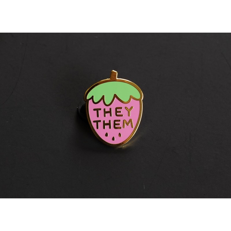 They Them Pronoun Brooch Button Non-Binary Badge Enamel Lapel Pin