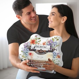 3D Printed Words Love Custom Pillow, Couple Pillow with Mix Flowers & TypeWriter Theme, Long Distance Relationship Girlfriend Gift Pillow, Customized Gift Love Pillow for Keepsake - 22" Medium