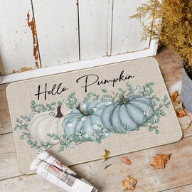 Artoid Mode Hello Pumpkin Eucalyptus Fall Doormat, Autumn Home Decor Low-Profile Switch Rug Door Mat Floor Mat for Indoor Outdoor 24x35 Inch
