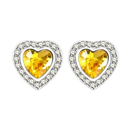 JunyiDIY Yellow Wealth Crystal Stud Earrings, Romantic Heart AAA+ Cubic Zirconia Jewelry for Women Loved Ones Family Gathering & Evening Wear YA4135