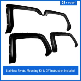 Tyger Auto Fender Flare Compatible with 2014-2018 Chevy Silverado 1500; 2015-2019 2500 3500HD 6.5' & 8' Bed, Smooth Textured Black Paintable Bolt-Riveted Style 4pc | TG-FF8C4128