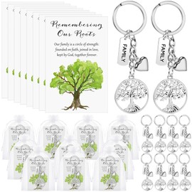 Remuuly 60 Sets Family Reunion Decoration Tree Keychain Bulk with Cards and Organza Bags Family Reunion Gifts for Family Day