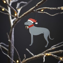 Sweet William Lurcher Christmas Decoration, Wood, 10x10x0.5 cm