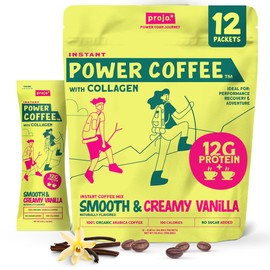 Projo* Power Coffee Collagen Peptides | 100% Organic Arabica Instant Coffee, 12g Protein, Muscle Recovery, Lactose-Free, Digestive Enzymes, 12 packets