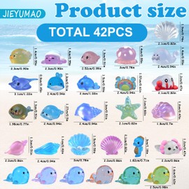 JIEYUMAO 42Pcs Mini Marine Animal, Various Styles Resin Ocean Animal Figurines for Adults, Multicolor Glow in The Dark Mini Resin Animals Tiny Sea Animals Figurines for Fish Tank Potted