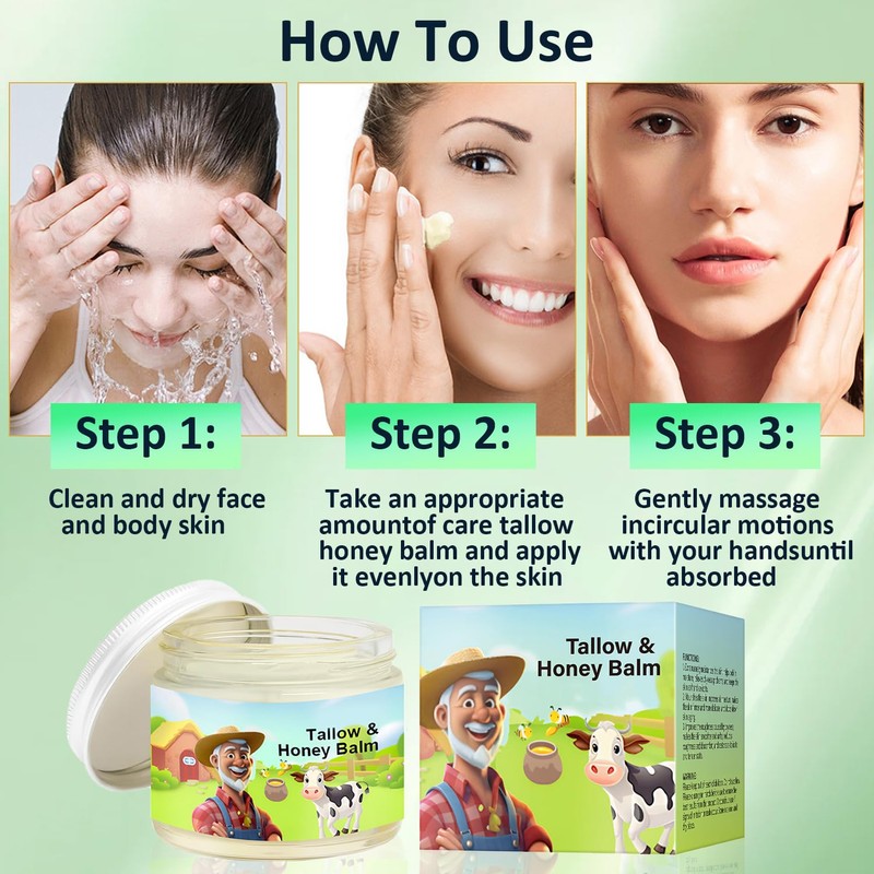 2 Bottles Beef Tallow Moisturiser, Tallow and Honey Balm, 100%