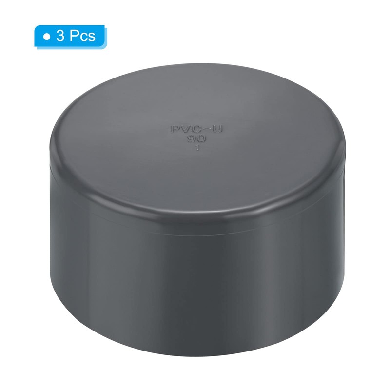 PATIKIL 90mm UPVC Pipe End Cap Fitting, 3 Pack Furniture