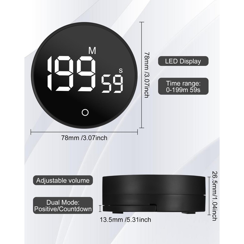 Birshe Kitchen Timer, Digital Timer, Digital Visual Timer, Magnetic Timer,