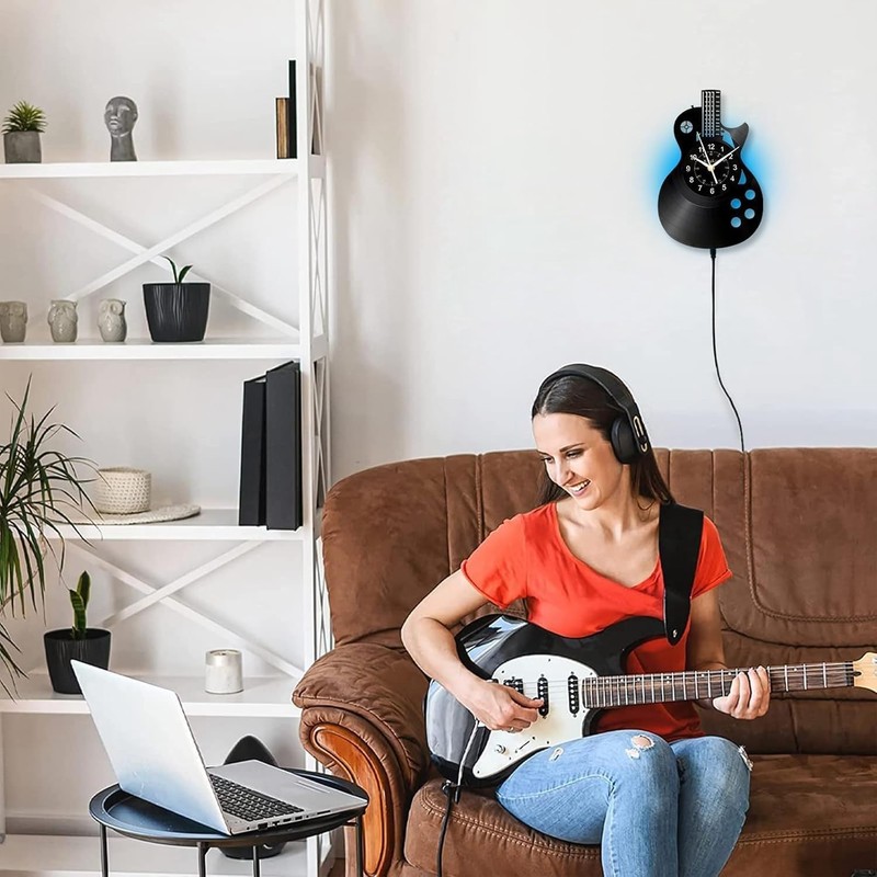 Guitar Vinyl Wall Clock – Silent Non-Ticking 30x30cm Decorative Clock
