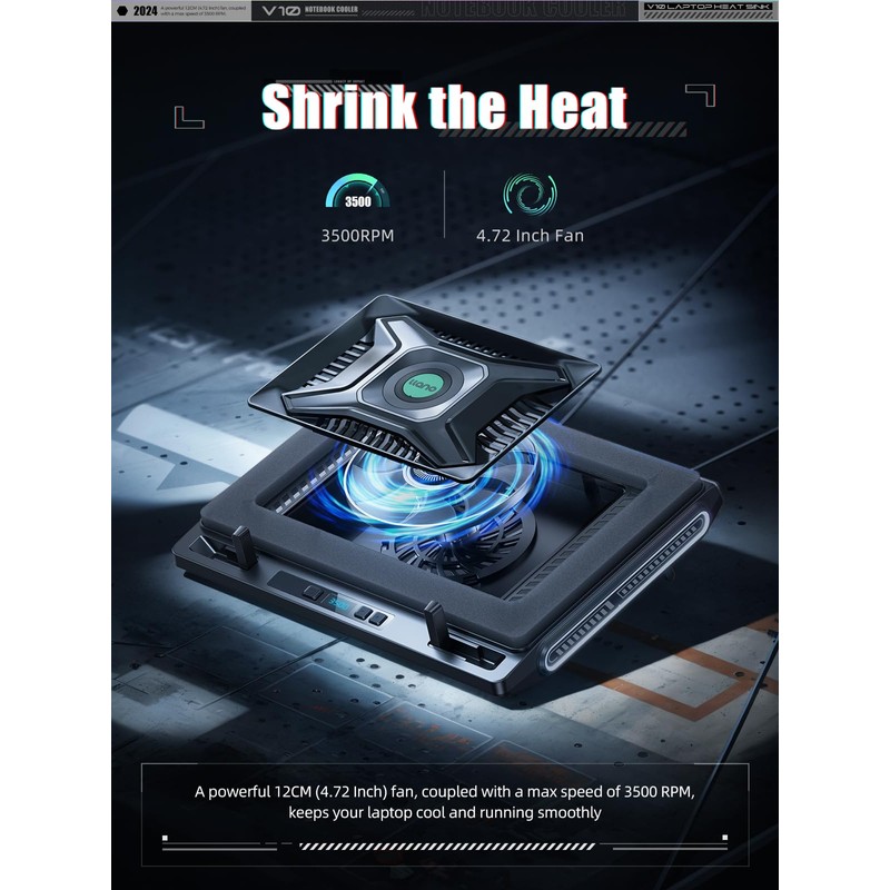 llano Laptop Cooler, Gaming Laptop Cooling Pad with 3500RPM Turbofan,