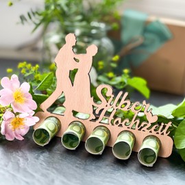 Spruchreif Original money gift for a silver anniversary, gift idea made of wood, money gifts for anniversary, silver wedding gift