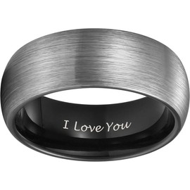 TRUMIUM 8mm Tungsten Wedding Band Engagement Ring Men Women Black Gunmetal Brushed Engraved I Love You Size 10