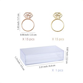 OWLFAVO 30pcs Diamond Ring Shape Paper Clips with Clear Box, Rose Gold and Yellow Gold, Funny Cute Paperclips Bookmarks Planner Clips for Fun Office Supplies College Gifts Wedding Decoration