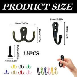 LIMEOW Pack of 13 Children's Coat Hooks, Children's Coat Hooks, Colourful Coat Hooks, Children's Coat Hooks, Key Hooks, Suitable for Living Room, Bedroom, Bathroom, Office, etc