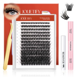 JOLIETIFY Lash Extension Kit, Dense Volume, D Curl Faux Mink 8-18mm Clusters, Bold Full Look, Thick & Fluffy, Reusable with Waterproof Bond & Seal, Tweezers & Remover, Easy to Apply for Beginners