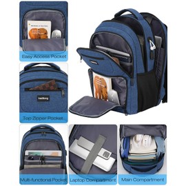 kadilong Laptop Backpack for Women & Men,Business Anti Theft Slim Computer Bag with USB Charging Port,Water Resistant College Computer Bag for Teens Boys Fits 17.3 Inch Laptop and Notebook, Blue