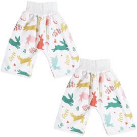 Waterproof Diaper Pants for Baby Kids, 2 Packs Absorbent Toddler Potty Training Pants Boys Girls Use Day Night (Rabbit M)