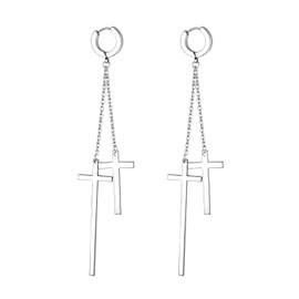 JewelryWe Cross Dangle Earrings Stainless Steel Hoop Earring for Men Women