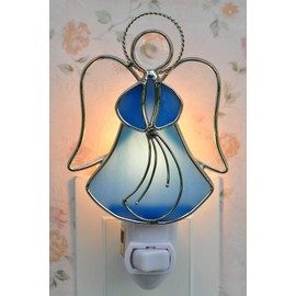 COOWIND Stained Glass Angel Night Light Decorative Accent Lite Wall Plug in Nightlight for Hallway Bedroom Bathroom Kitchen Nature Themed Home Décor