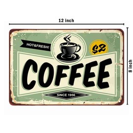 AOYEGO Coffee Tin Sign,Cafe Poster Hot and Fresh Vintage Metal Tin Signs for Cafes Bars Pubs Shop Wall Decorative Funny Retro Signs for Men Women 8x12 Inch