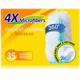 35 Duster Refills for Swiffer, Duster Refills Kit with & 2 Handle for Cleaning Home & Car, Heavy Duty Multi Surface for Office, Blinds, Ceiling Fans, Furniture