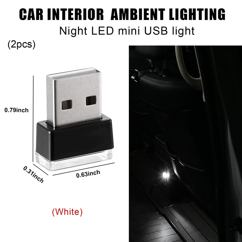Sylvil 2 PCS USB LED Car Interior Atmosphere Lamp, Portable