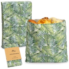 Li'l Things Eco-friendly Reusable Beeswax Bread bags 2.0 | Set of 2 sizes | 13'x13' & 15’x9’ | Storage for Home-Baked Store-Bought Bread | Freezer Safe | Palm Leaves