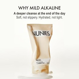 NUNIES Limpiador espumoso alcalino suave, lavado facial coreano diario para pieles sensibles, limpieza profunda con ácido hialurónico y ceramida, rica