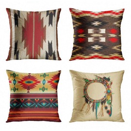 ArtSocket Set of 4 Throw Pillow Covers Native Tribal Cultural Geometric Western South Home Brown Patterns Decorative Pillow Cases Home Decor Square 18x18 Inches Pillowcases