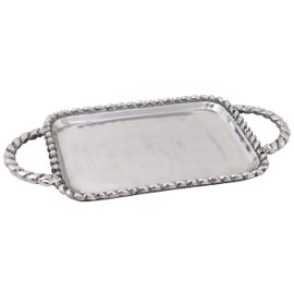 Boston International Trays Aluminum Platter with Rope Edging and Handles, Medium, Silver