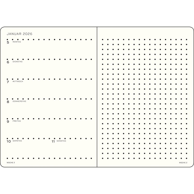 LEUCHTTURM1917 372519 Weekly Calendar & Notebook Dotted Medium (A5) 2026,