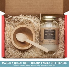 Holy City Skin Products Revitalizing and Moisturizing Dead Sea Salt Scrub Gift Box Set with Wooden Bowl, Chemical-free Eucalyptus Hand and Body Scrub Exfoliator 16 fl oz
