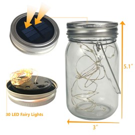 CANDLE CHOICE Solar Powered Mason Jar Lights Outdoor Waterproof 30 Mini Warm White LED Fairy Starry Firefly Lanterns Garden Table Patio Backyard Tree Lawn Porch Wedding Christmas Decorations 6 Pack