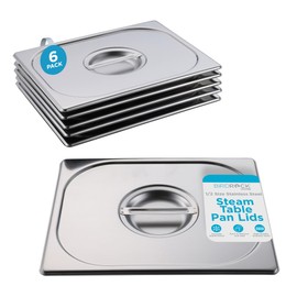 BIRDROCK HOME Stainless Steel Steam Table Pan Lids - Restaurant and Catering Supplies - 24 Gauge Steel - Perfect for Meal Prep, Cooking, and Food Storage Container - 6 Pack, Fits 1/2-Size Hotel Pans