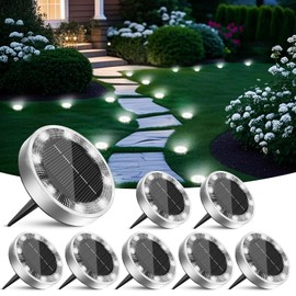 Peasur Solar Ground Lights Outdoor, 8 Pack Flat Solar Powered Disc Lights, IP68 Waterproof, Anti-Rust, Landscape Lighting for Pathway Garden Yard Lawn Walkway Landscape Driveway, Cool White