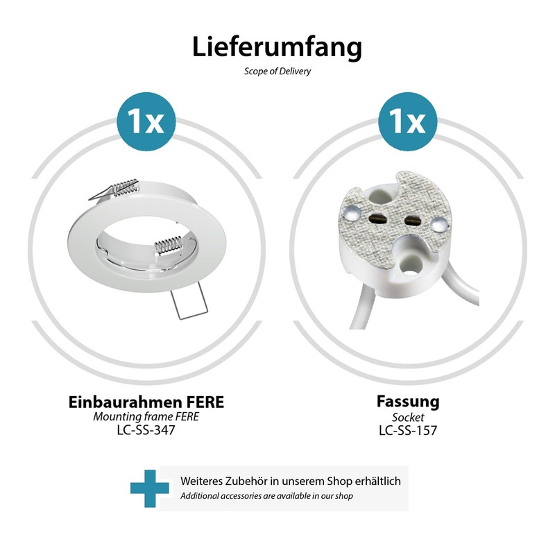 ledscom.de 5 pcs. recessed Ceiling Frame Fere, Round, White Glossy