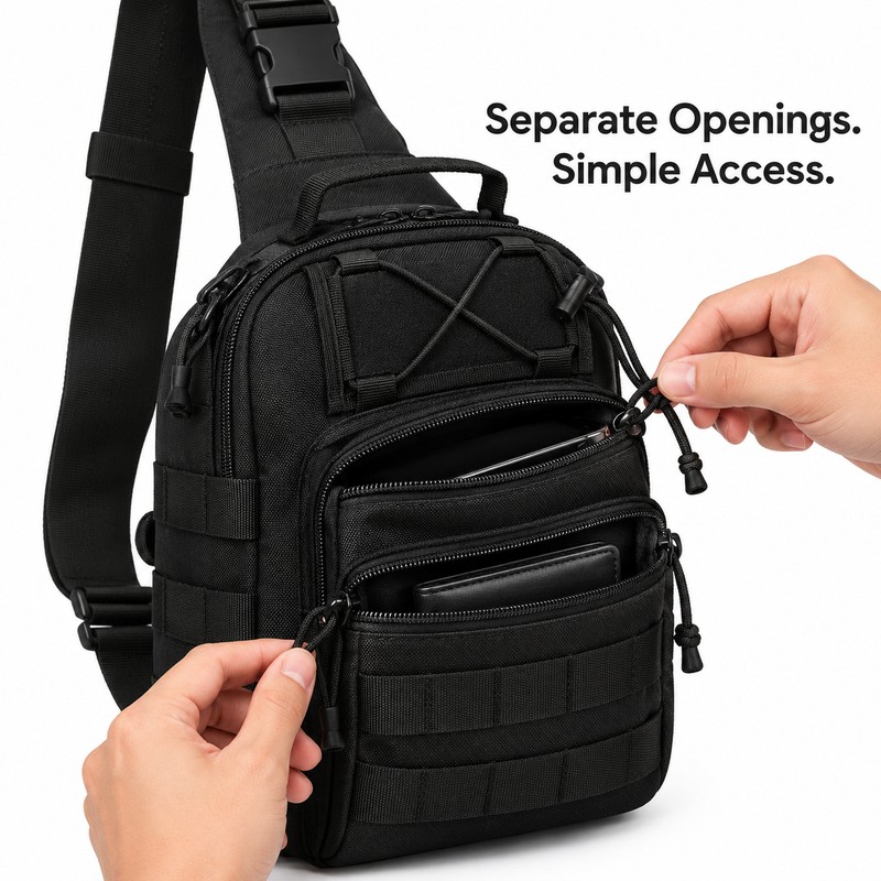Tactical Sling Bag for Hands-Free Carry – Multiple Zippered Compartments