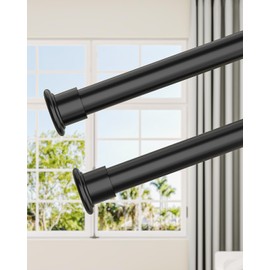 Tension Curtain Rod by EZFurni,2 Sets 42-123 Inches,Heavy Duty Tension Rods for Windows,No Drilling Adjustable Curtain Rod for Patio,Hold Up Blackout Curtains and Non Slip,Black