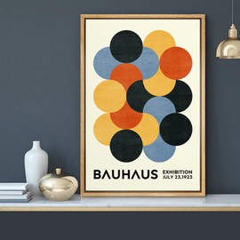 MUDECOR Framed Canvas Print Wall Art Geometric Colorful Circle Bauhaus Polygon Abstract Shapes Illustrations Fine Art Mid-Century Modern Multicolor for Living Room, Bedroom, Office - 24"x36" Natural