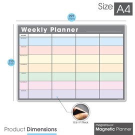 TMS A4 Magnetic Weekly Planner | Dry Wipe Fridge Calendar Whiteboard for Organising Daily Tasks, Meal Planning or Business Plans in Offices | with 4 Dry Erase Marker Pens