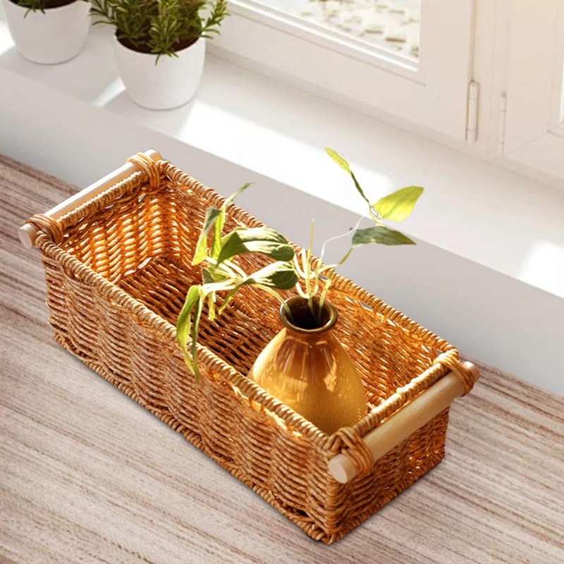 Imitation Rattan Baskets for Organizing Organizer Long Narrow Woven Baskets